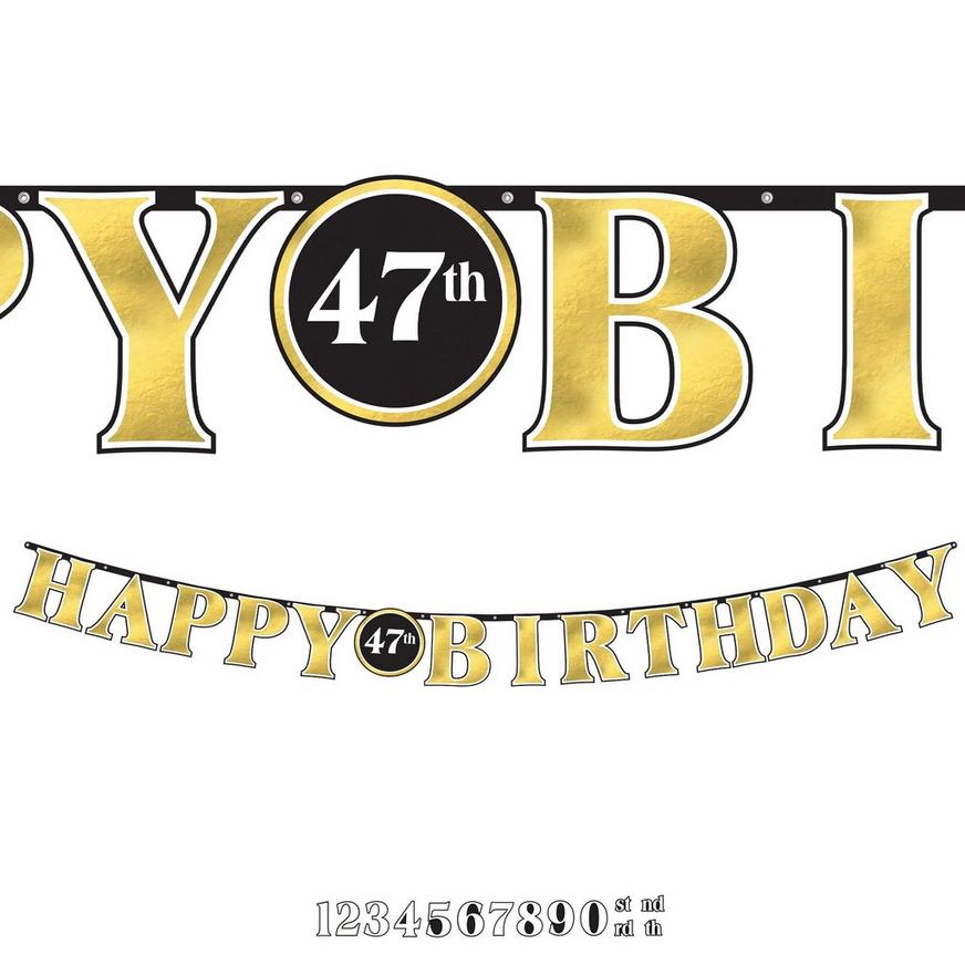 Customizable Black & Gold Happy Birthday Cardstock Letter Banner, 10.5ft - Better With Age