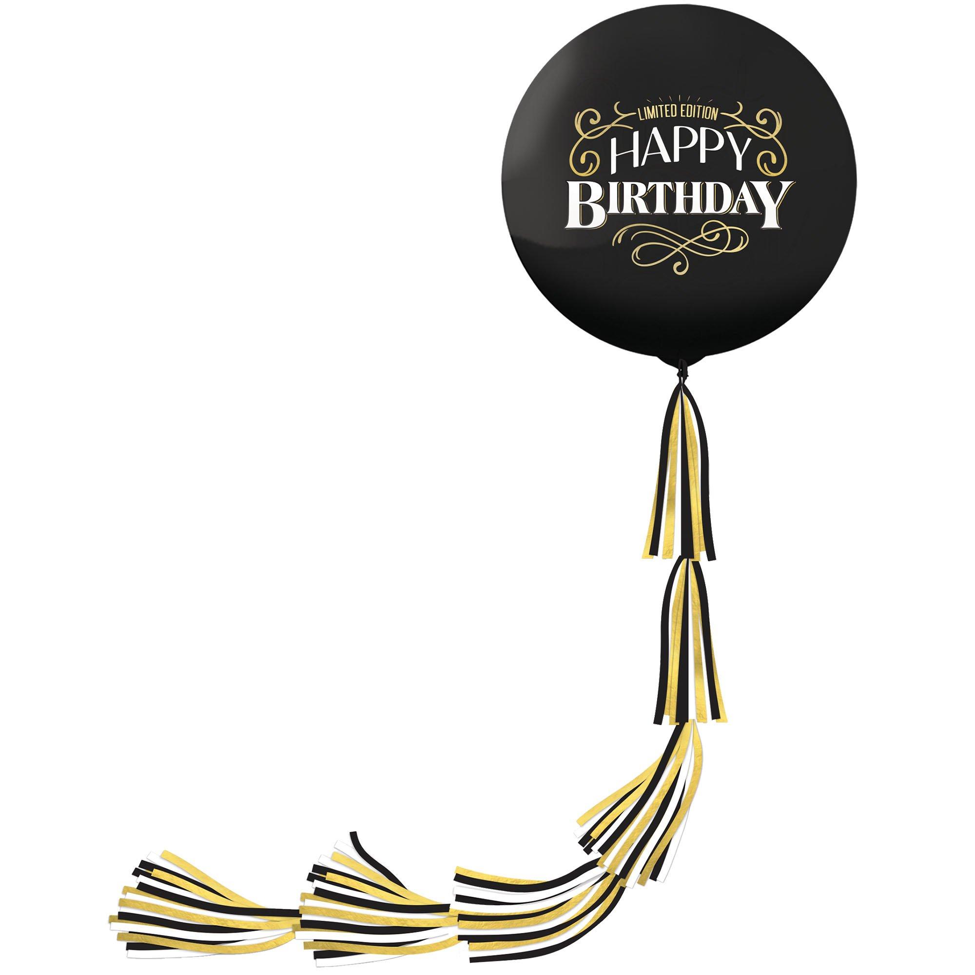 Giant Birthday Balloon, Happy Birthday Balloon, Black Tassel Tail
