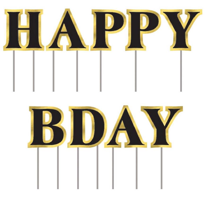 Black & Metallic Gold Happy Bday Corrugated Plastic Yard Sign Set, 15.75in Letters, 9pc - Better With Age