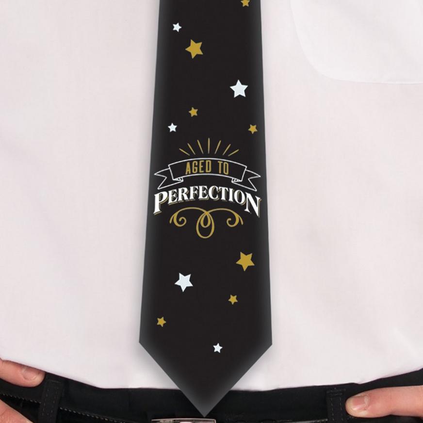 Black & Gold Aged to Perfection Birthday Tie, 60in - Better With Age