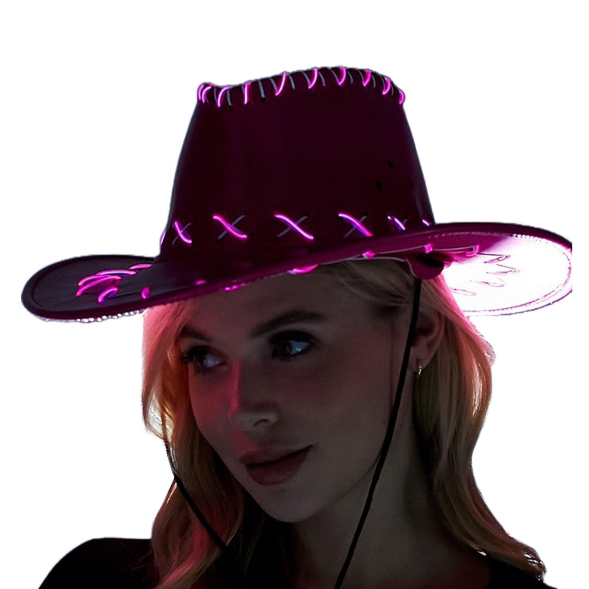 Light-Up Neon Pink Fabric Cowboy Hat