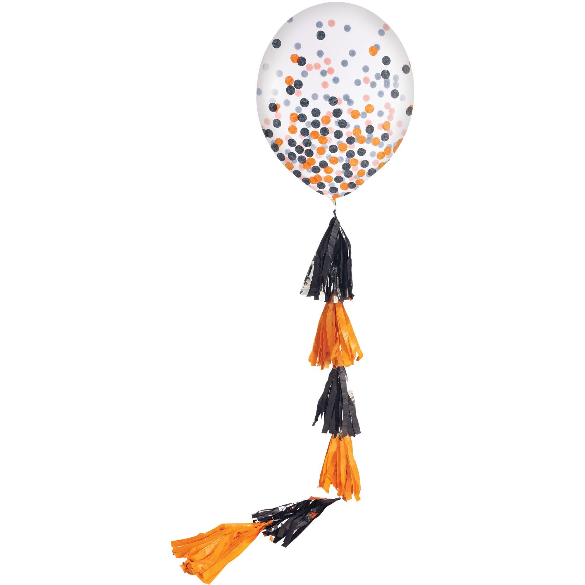 1ct, 24in, Black & Orange Confetti Balloon with Tassel Tail