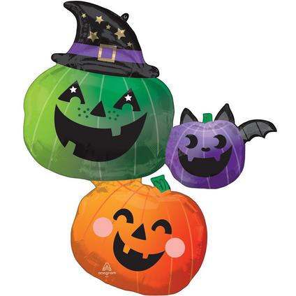 Friendly Halloween Jack-o’-Lantern Trio Foil Cluster Balloon, 29in x 33in
