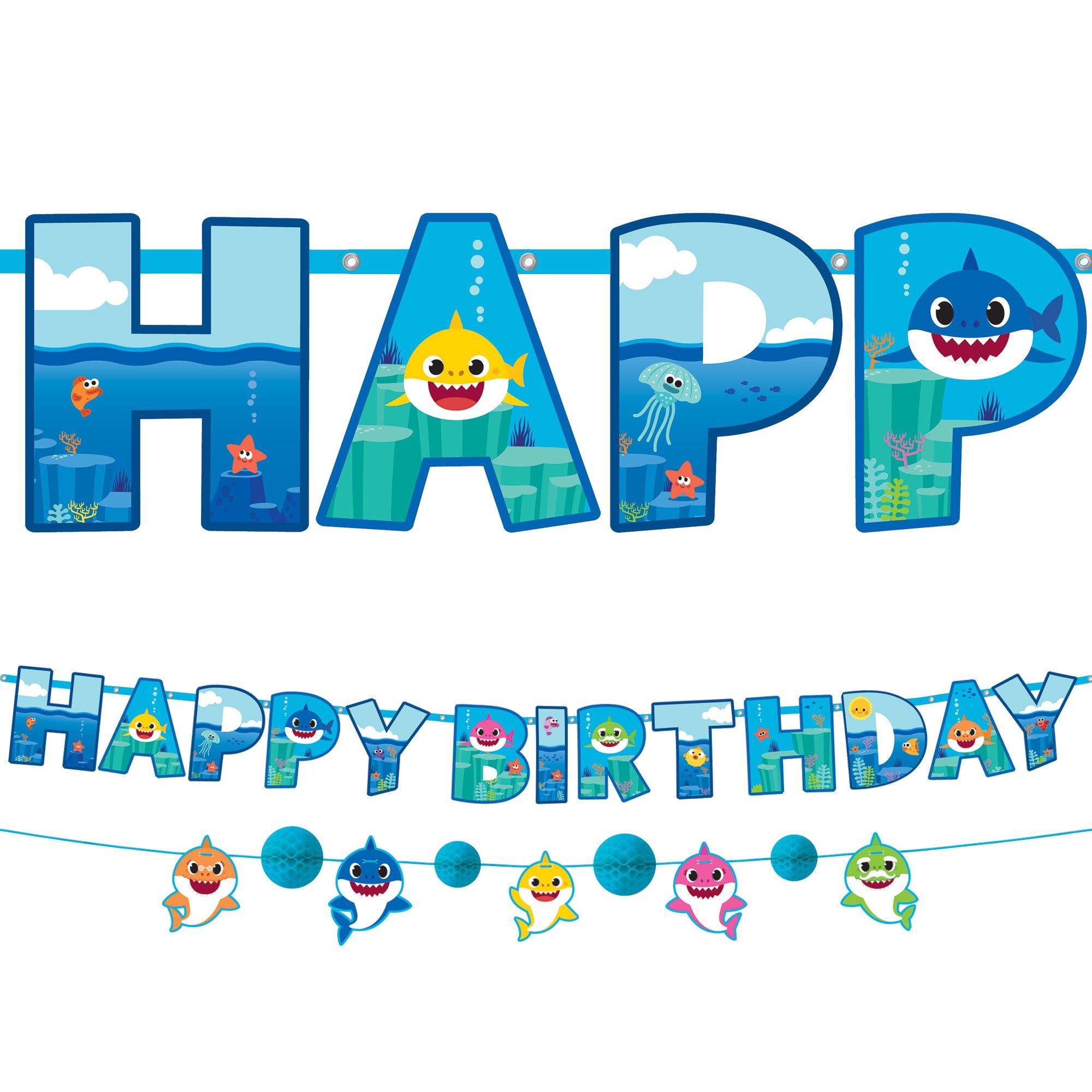 Baby Shark Theme Kids Happy Birthday Cutout - Pink Shark