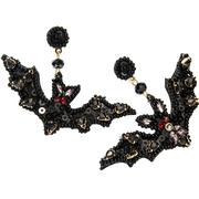 Rhinestone & Sequin Black Bat Dangle Earrings