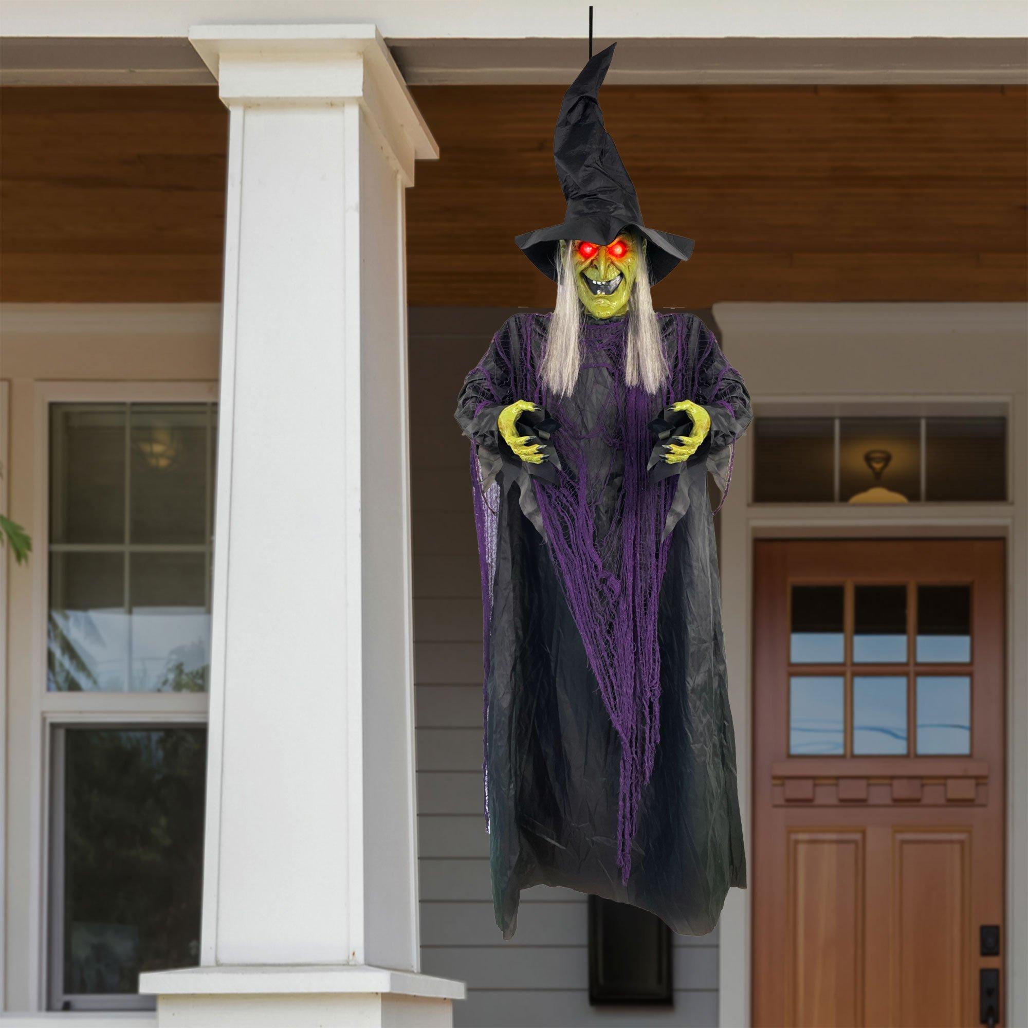 Light-Up Cackling Witch Hanging Decoration, 6ft | Party City