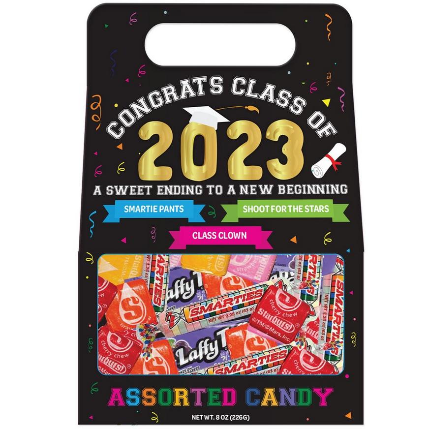 Class of 2023 Graduation Assorted Candy Box, 8oz - Ring Pop, Laffy Taffy, Smarties & Starburst