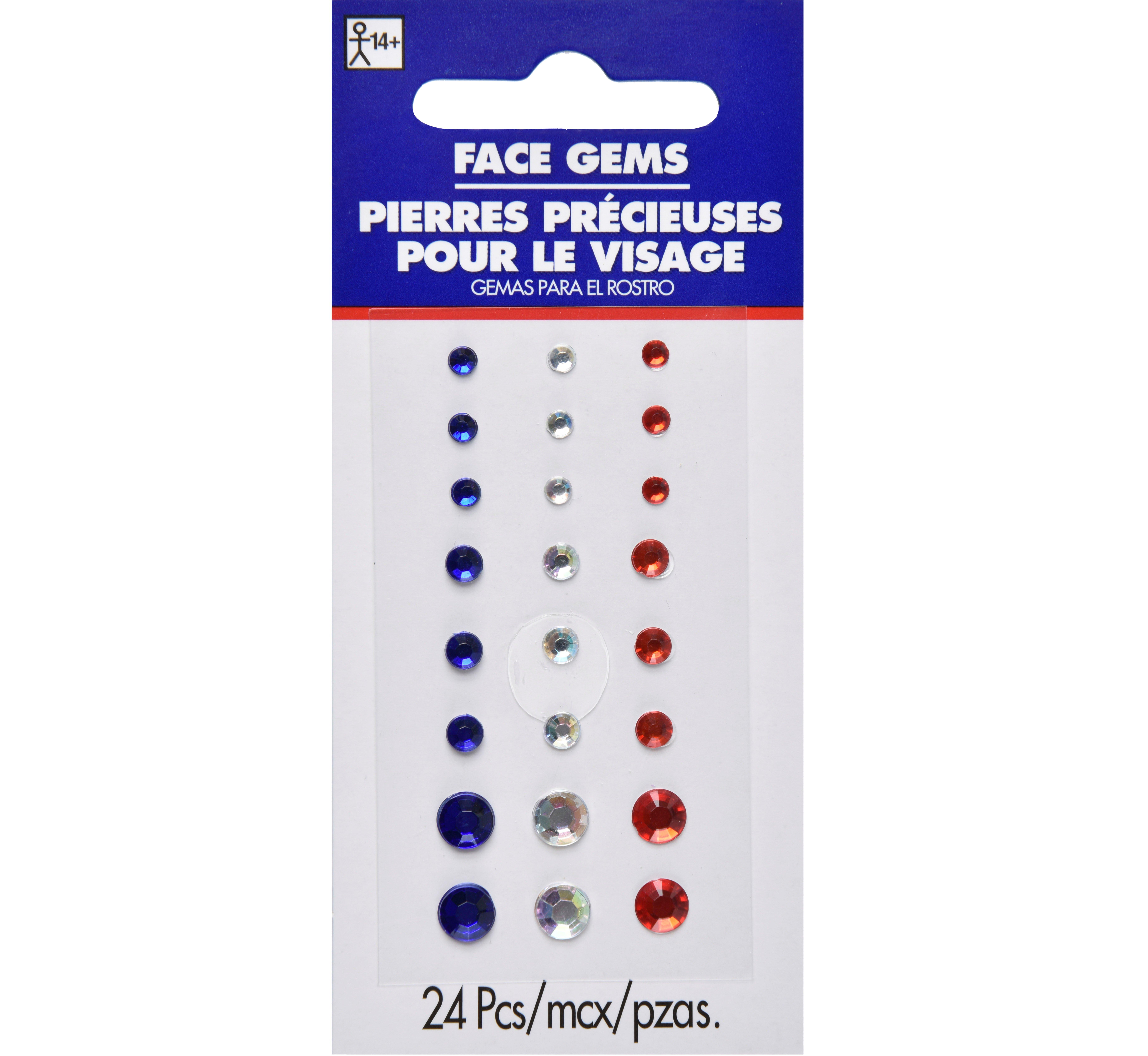 Red, White, & Blue Face Gems, 24pc