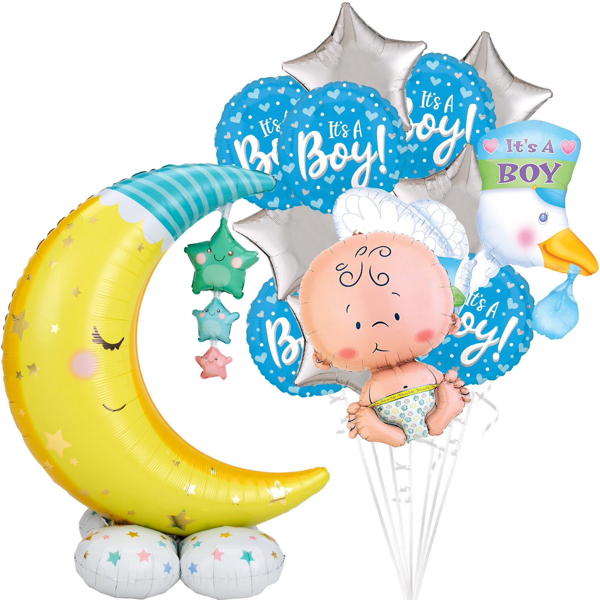 AirLoonz Moon, Stars & Stork It's a Boy Balloon Bouquet, 14pc