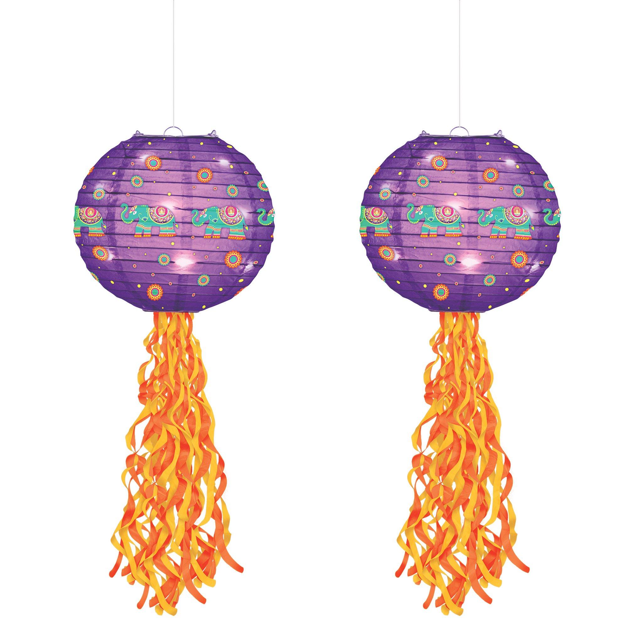 Rangoli Elephants Diwali Paper Lanterns, 9.5in, 2ct