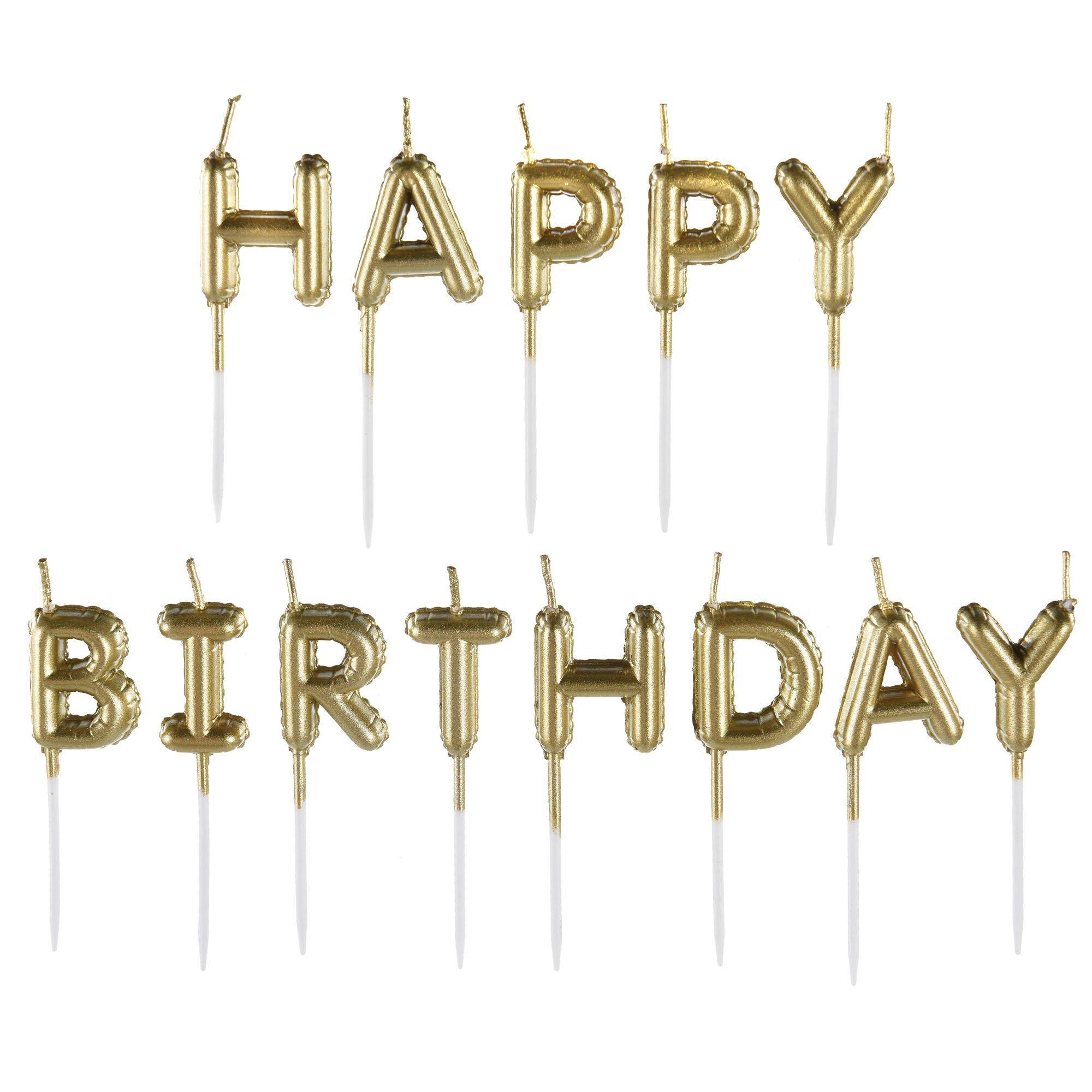 Gold Balloon Happy Birthday Candle Pick Set, 2.25in, 13pc | Party City