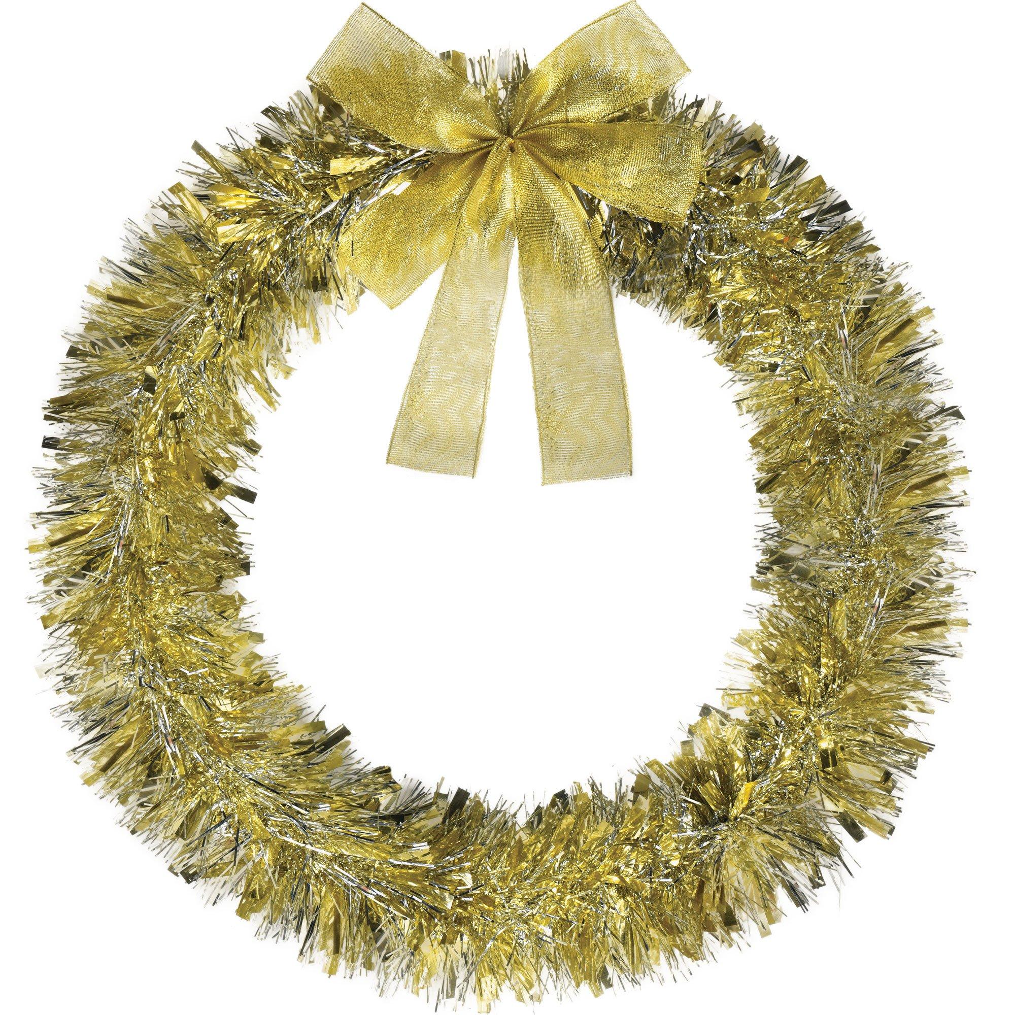 Gold Tinsel Wreath, 16in Party City