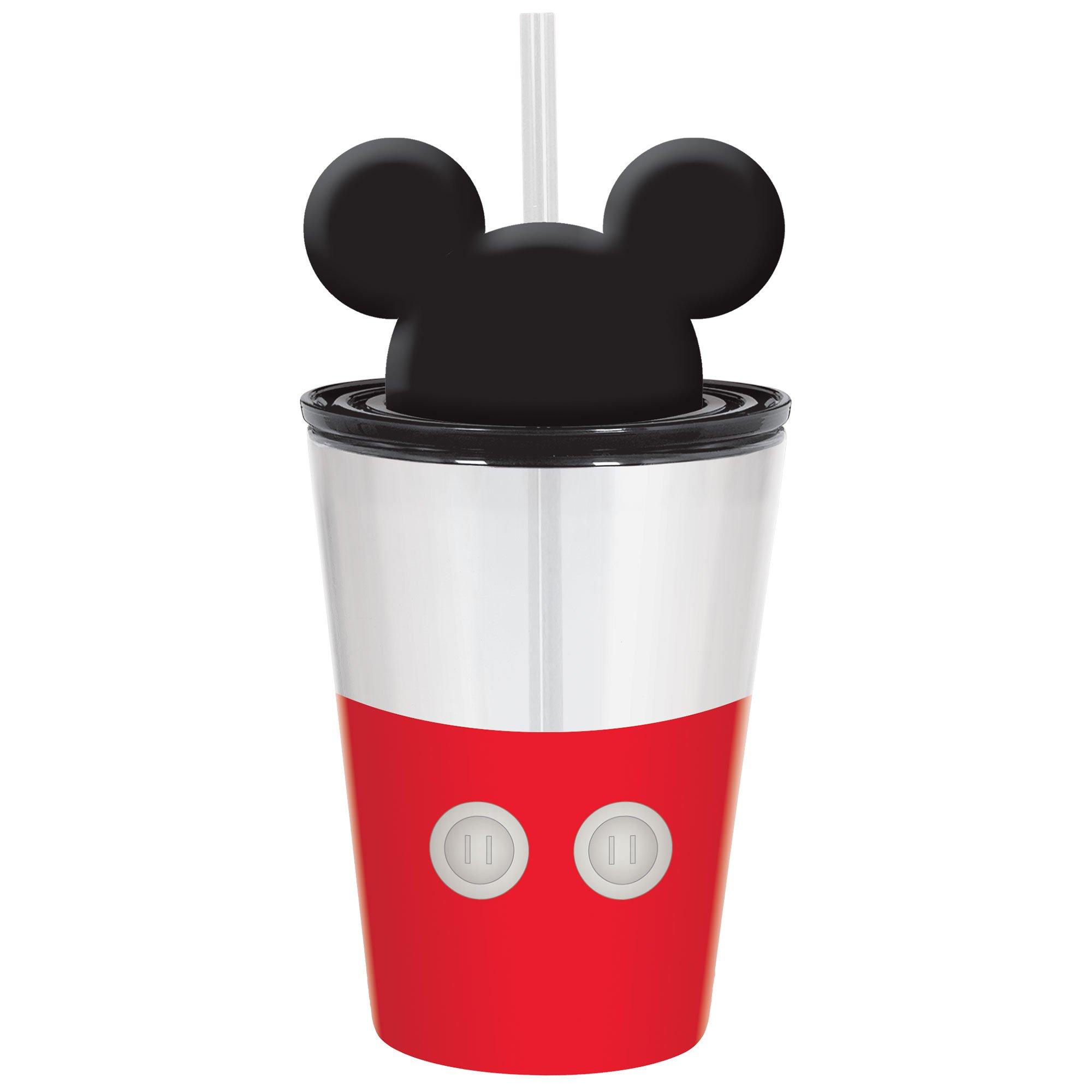 Disney Store Mickey Mouse Cups with Dome Lids Hole For Straw Raised PVC (2)