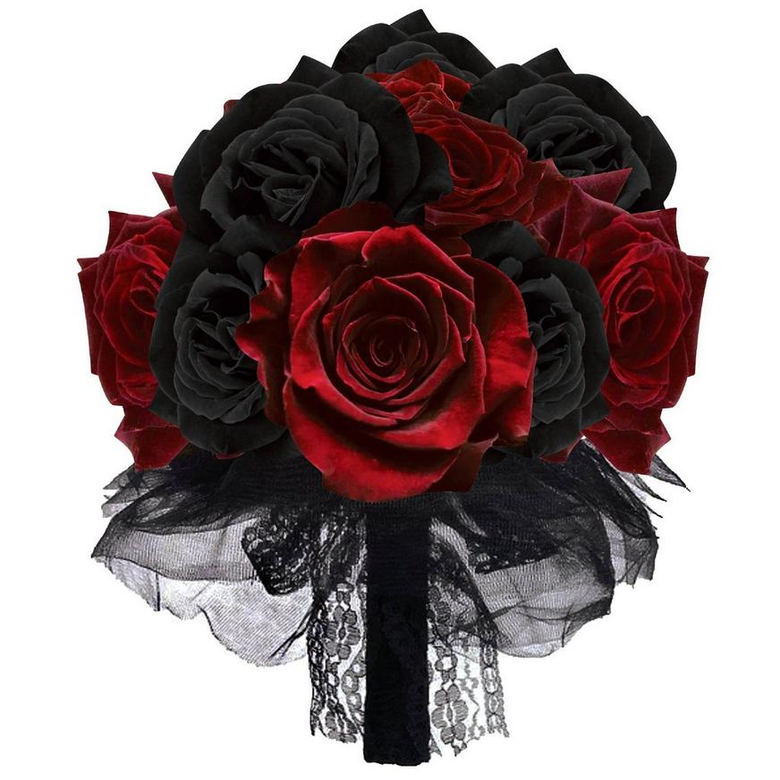 Black & Red Fabric Rose Bouquet