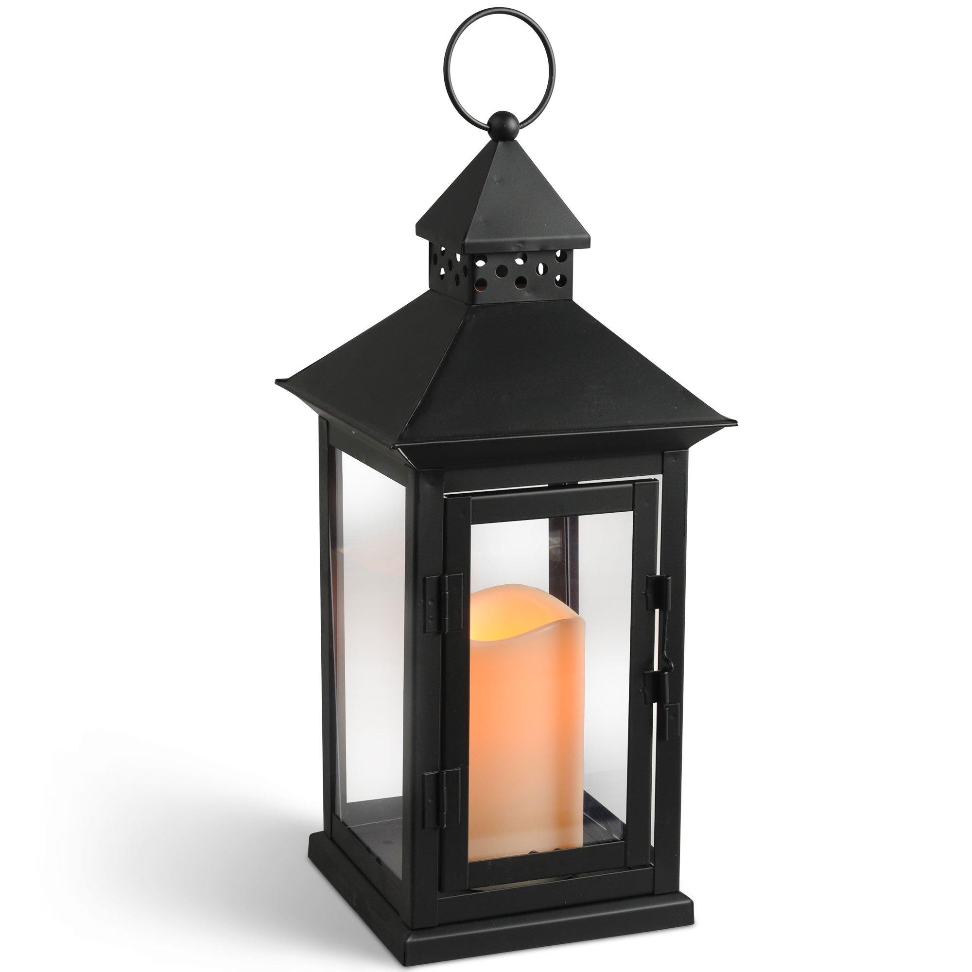 Classic Black Metal LED Candle Lantern, 6in x 15in