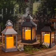 Vintage-Style Glass Pane LED Candle Lantern, 4.13in x 9.25in