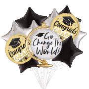 Black & Silver Change the World Globe & Star Graduation Foil Balloon Bouquet, 11pc