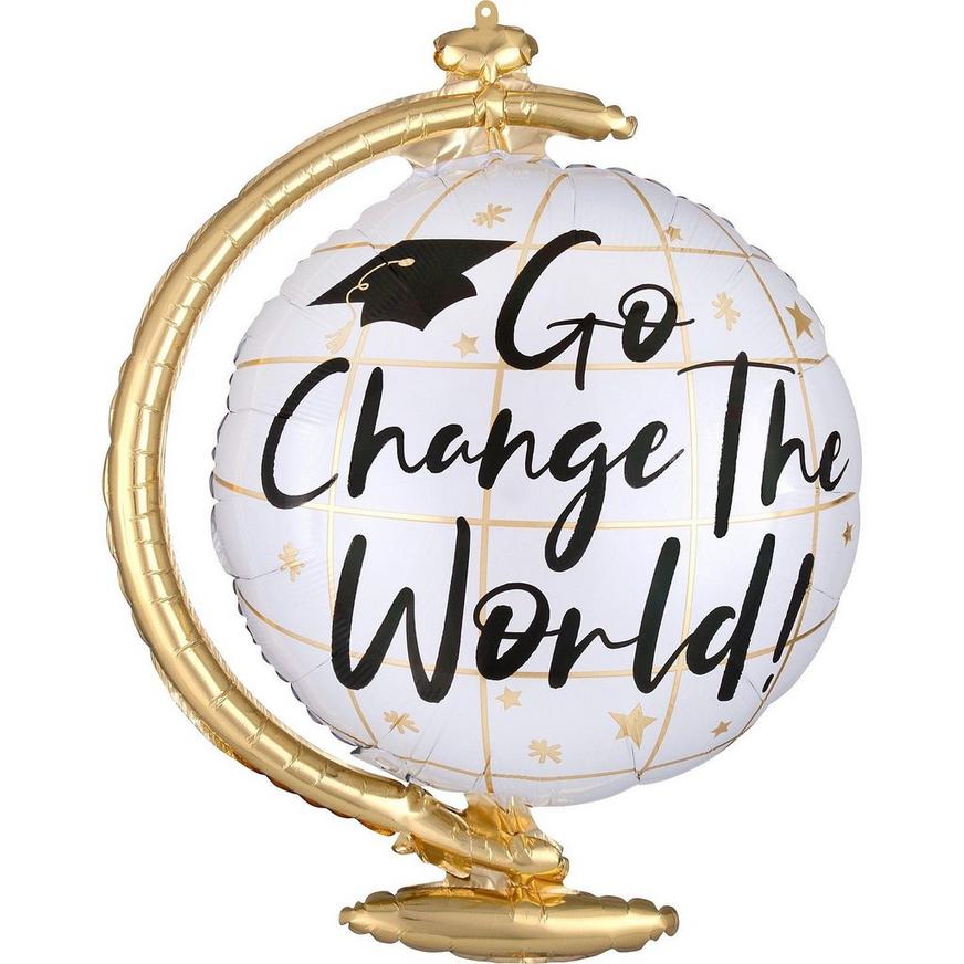 Black & Silver Change the World Globe & Star Graduation Foil Balloon Bouquet, 11pc
