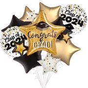 Black & Gold Sparkle Congrats Grad 2023 Foil Balloon Bouquet, 9pc
