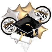 Gold & Silver Grad Cap & Diploma Foil Balloon Bouquet, 9pc