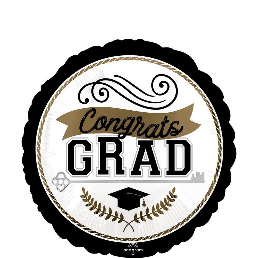 Gold & Silver Grad Cap & Diploma Foil Balloon Bouquet, 9pc