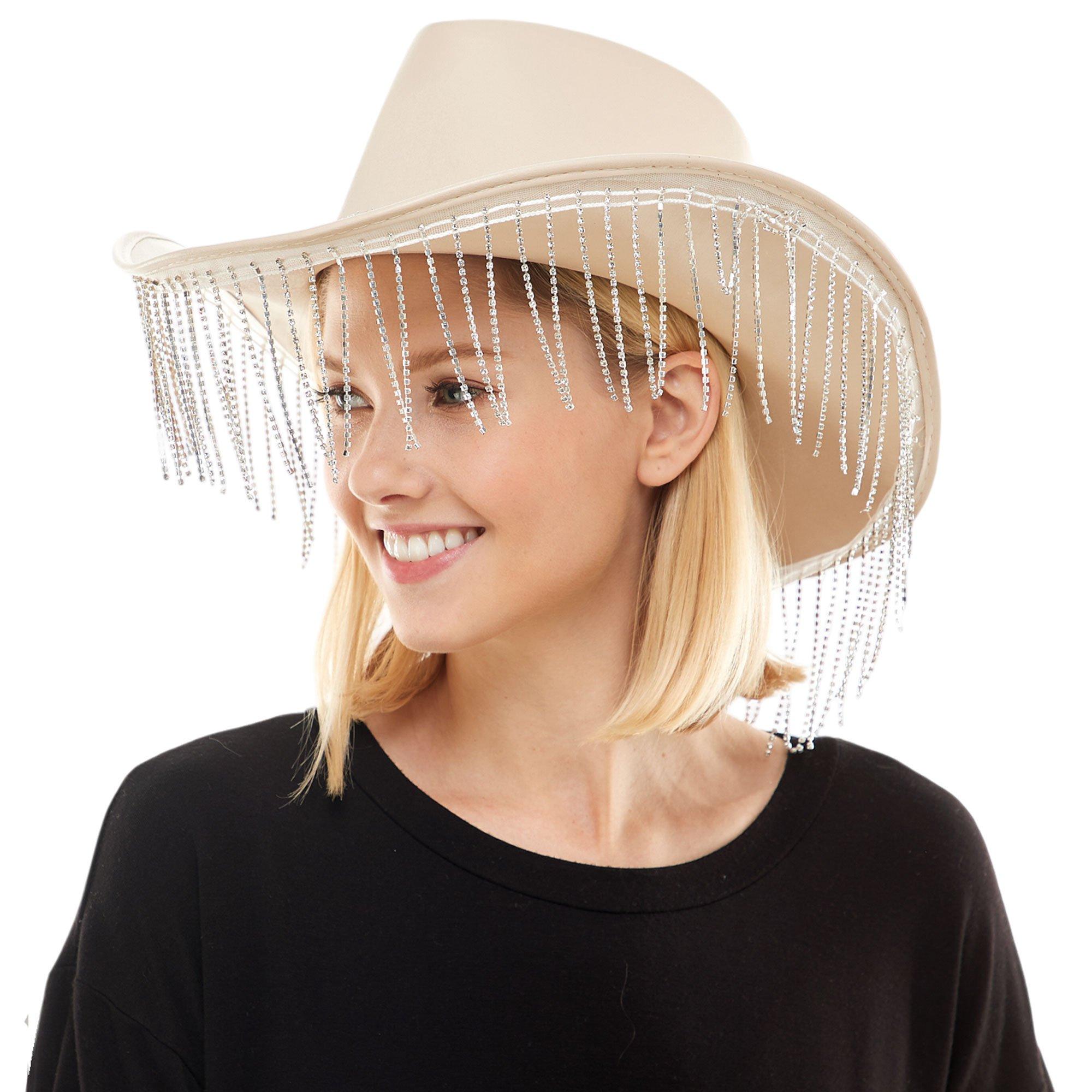 Adult Rhinestone Fringe Tan Cowboy Hat