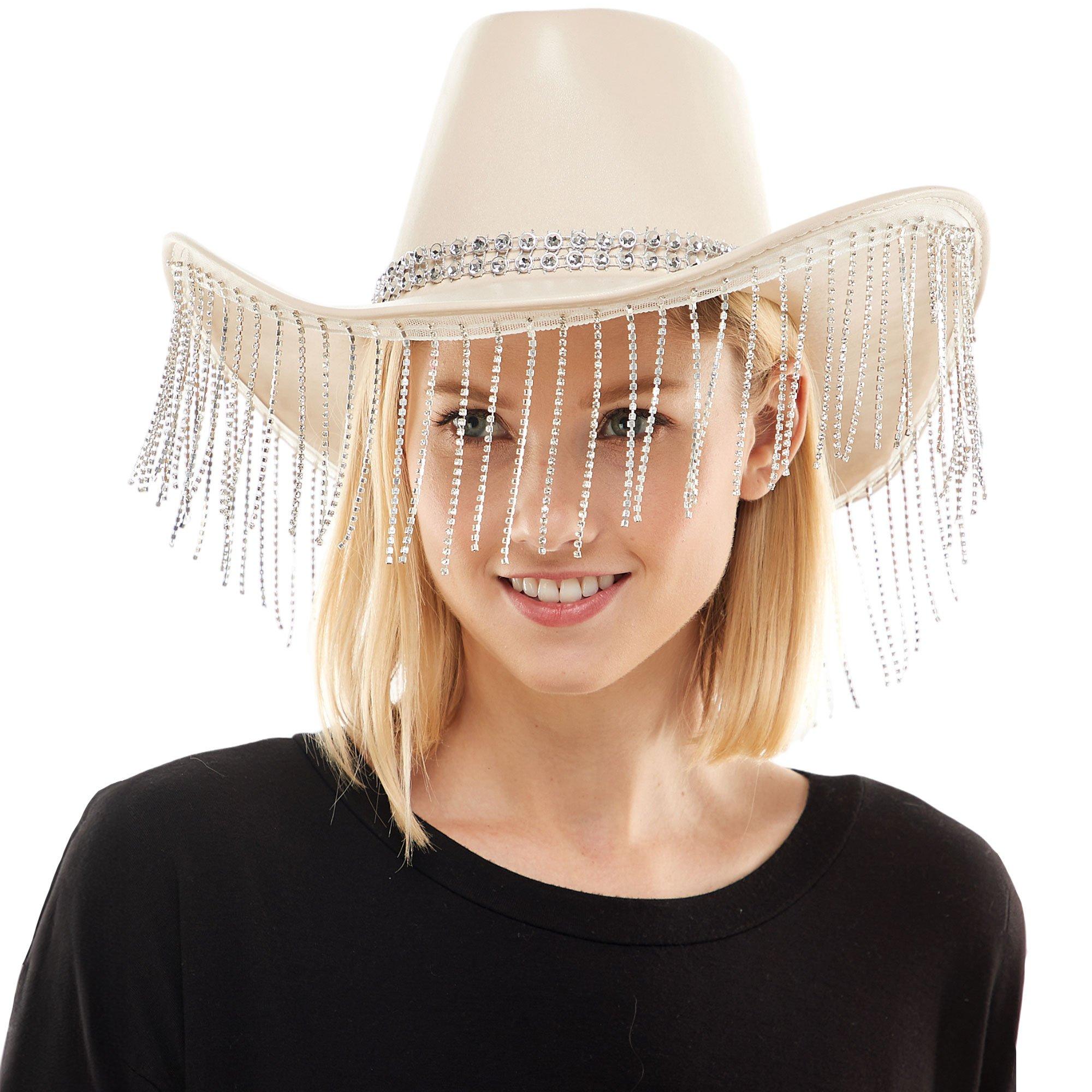 Adult Rhinestone Fringe Tan Cowboy Hat