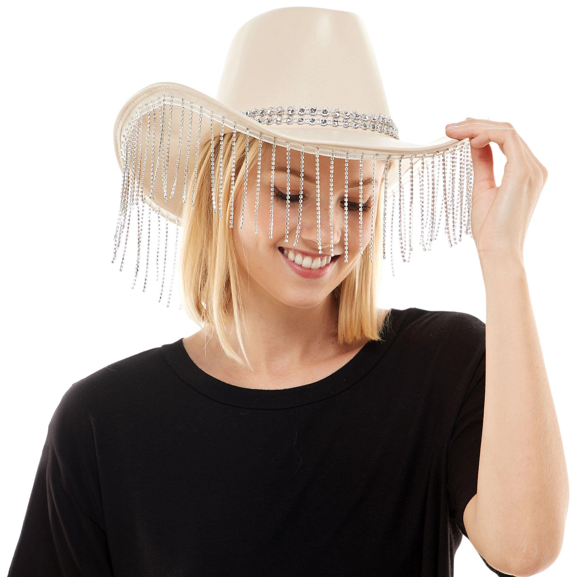 Adult Rhinestone Fringe Tan Cowboy Hat