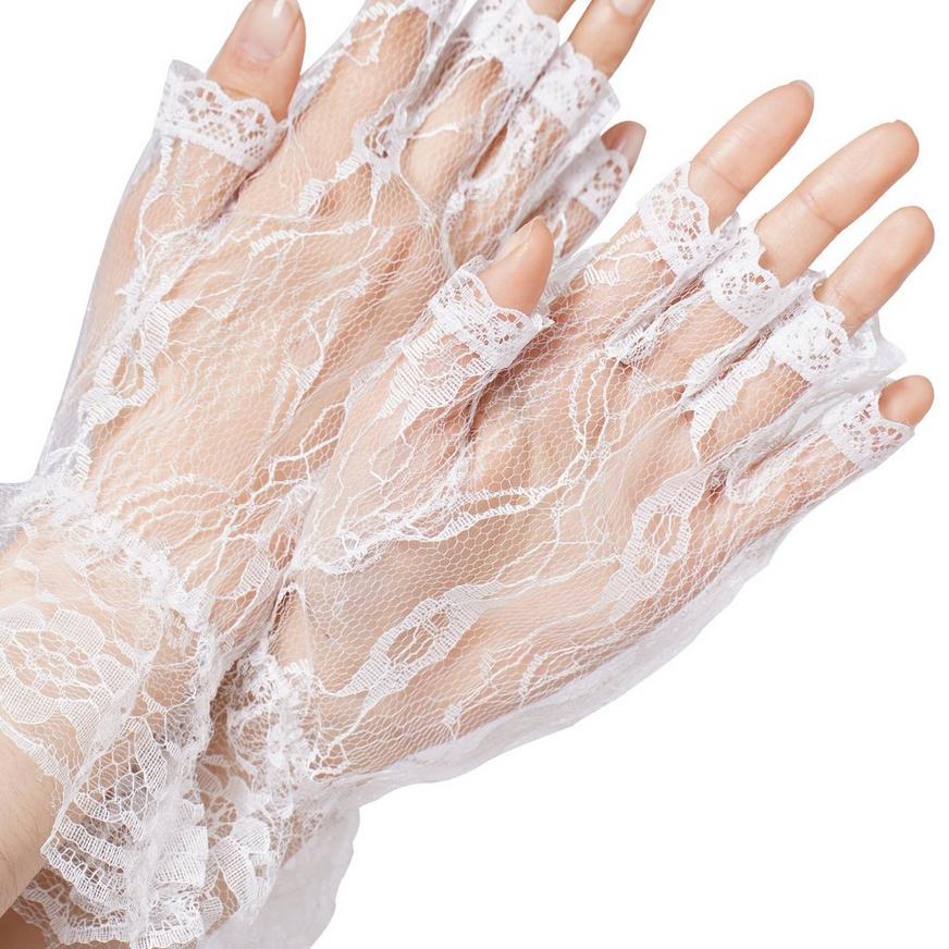 Adult White Lace Fingerless Gloves