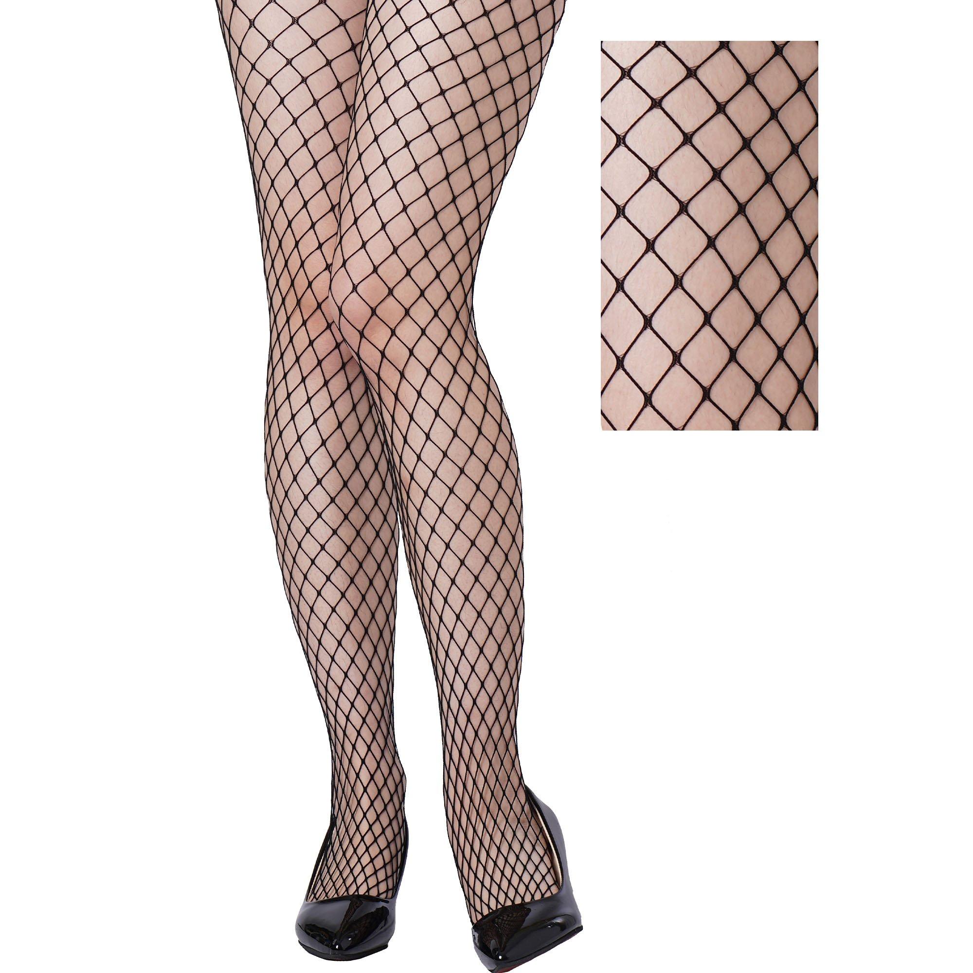 FISHNET - FISHNET - BLACK - DIAMOND NET WITH OPAQUE PANEL SPANDEX PANTYHOSE  - ONE SIZE - PANTYHOSE