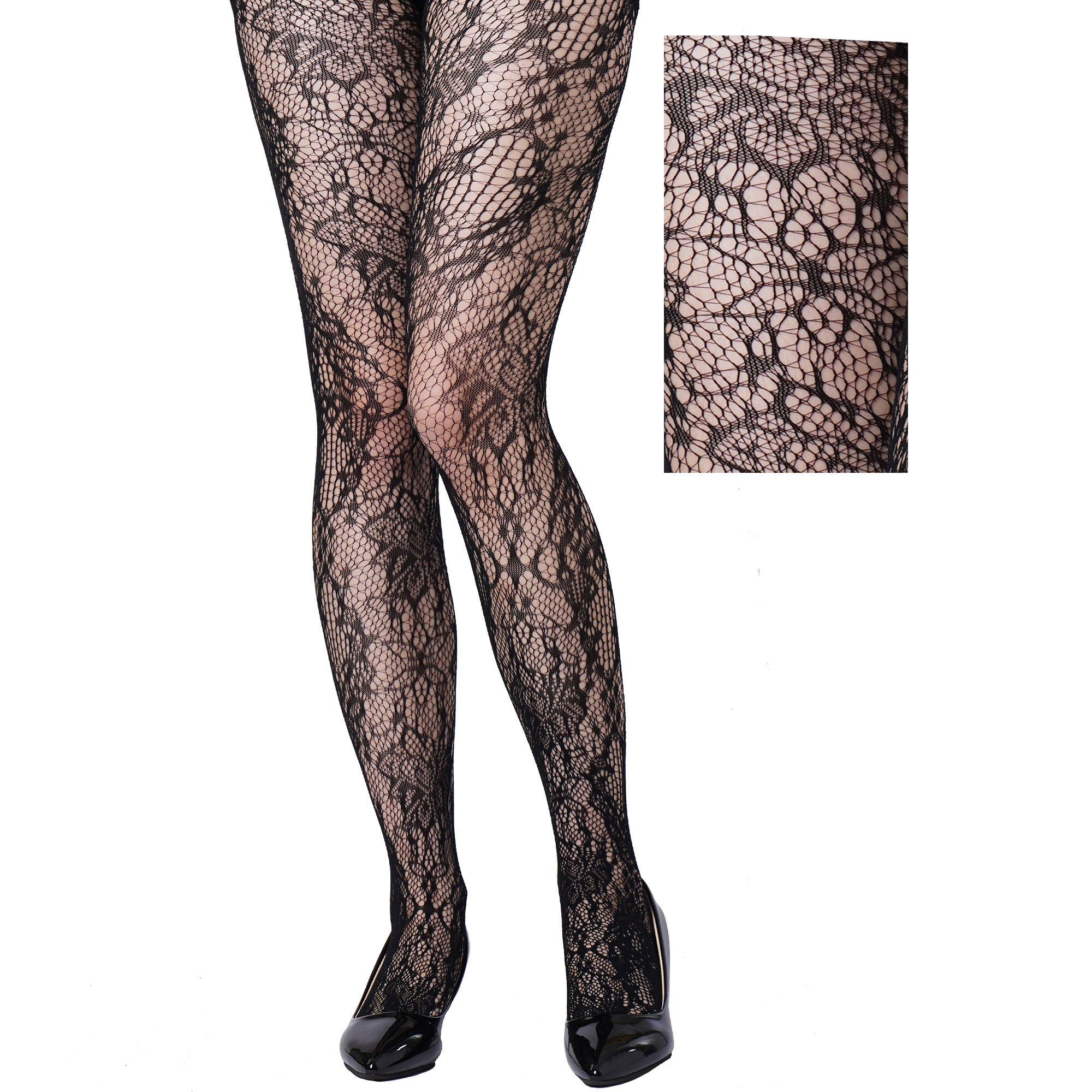 Plus Size Diamond Net Fishnet Thigh High Stockings, Black with Back Seam  and Vinyl Bow