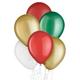 15ct, 11in, Traditional Christmas 5-Color Mix Latex Balloons - Gold, Green, Reds & White