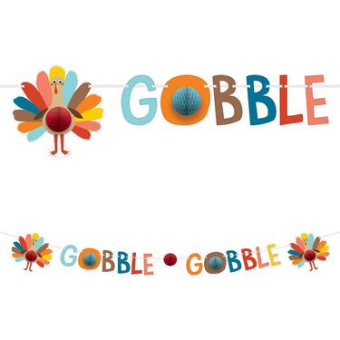 Gobble Gobble Thanksgiving Turkey Honeycomb Banner, 6ft