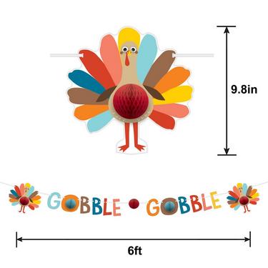 Gobble Gobble Thanksgiving Turkey Honeycomb Banner, 6ft