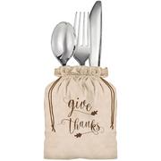 Thanksgiving Give Thanks Canvas Cutlery Holders, 4.25in x 6in, 8ct