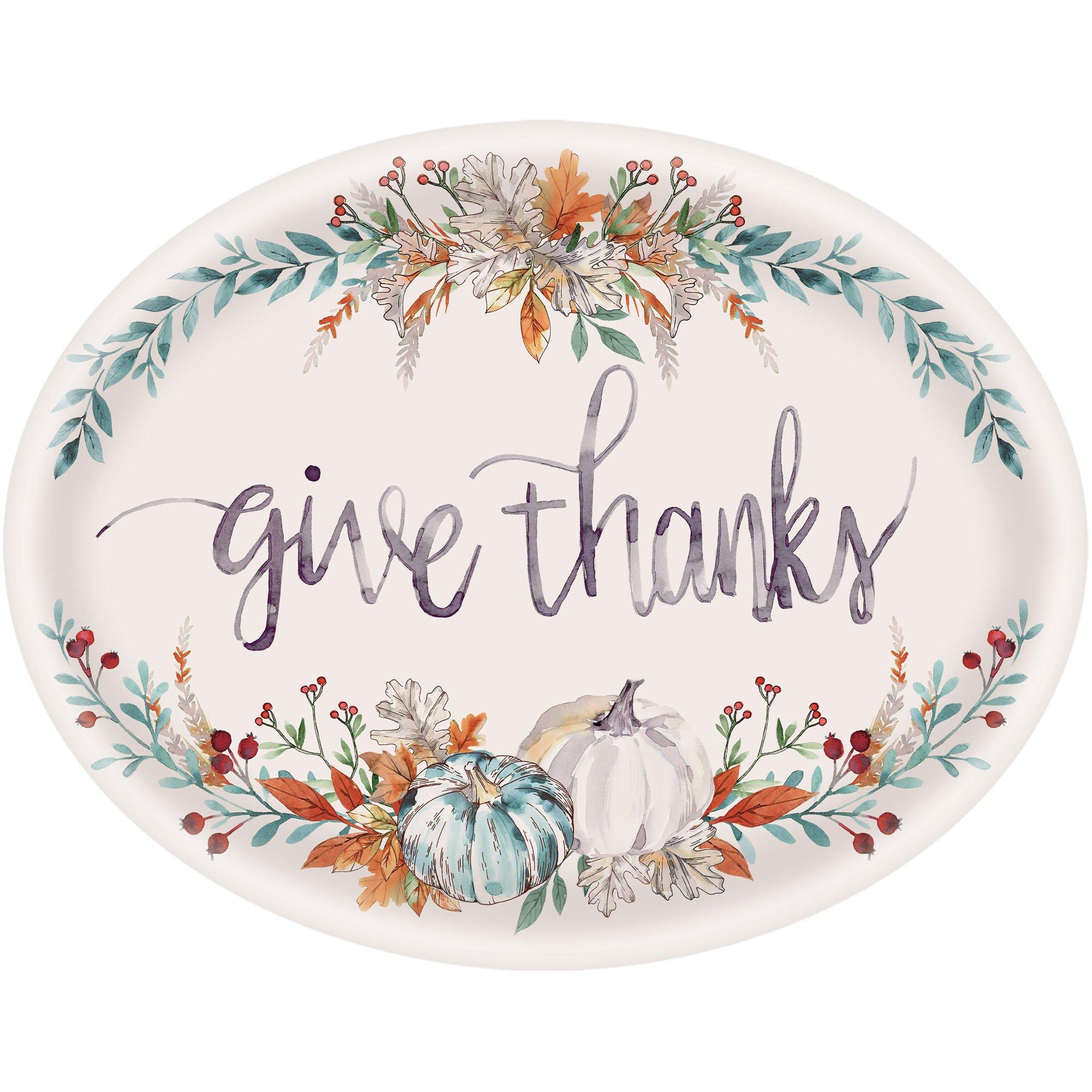 Give Thanks Thanksgiving Oval Melamine Platter, 23.3in x 16.2in