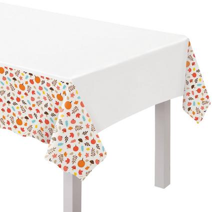 Thanksgiving Illustrations Plastic Table Cover, 54in x 102in