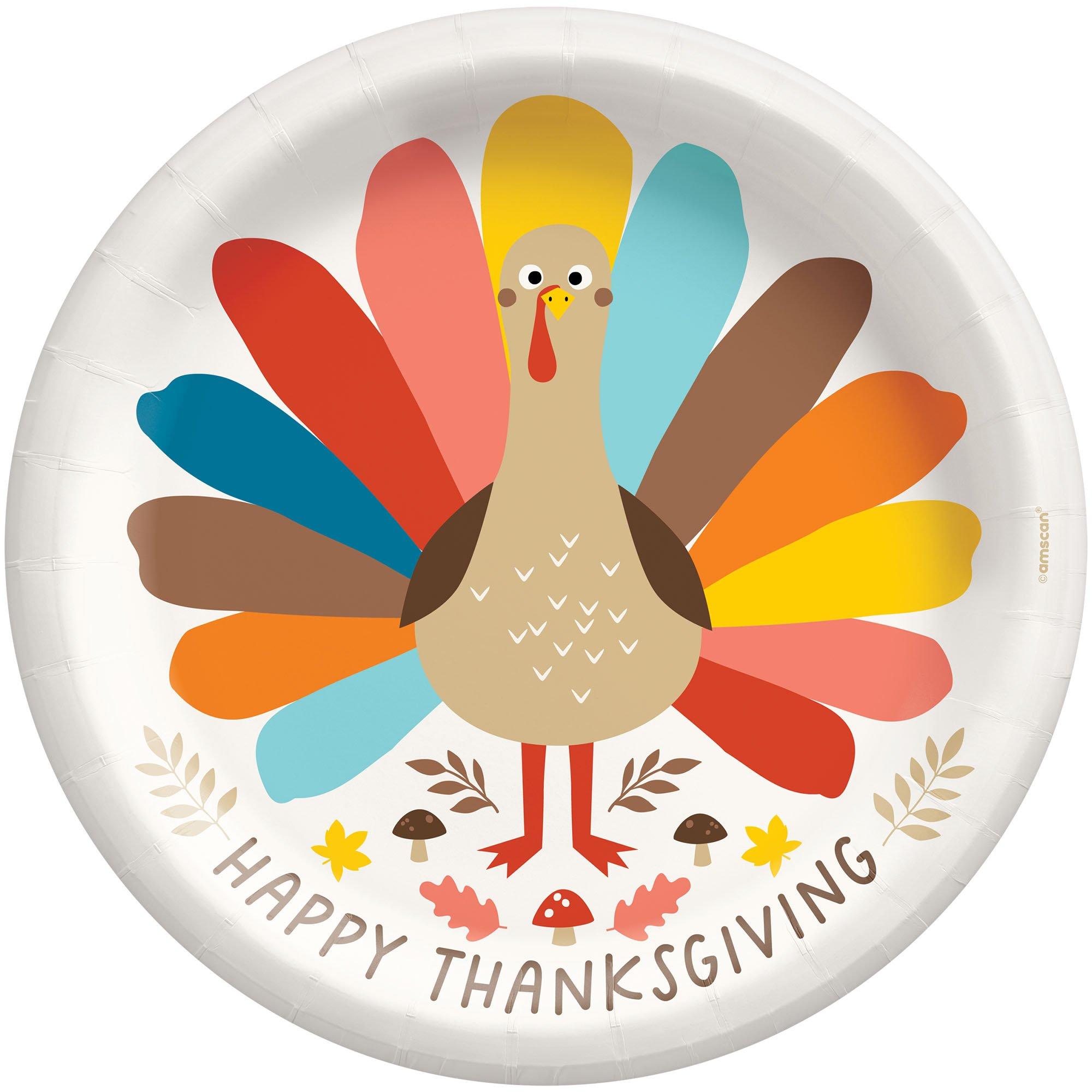 Happy Thanksgiving Turkey Paper Dinner Plates, 10in, 20ct