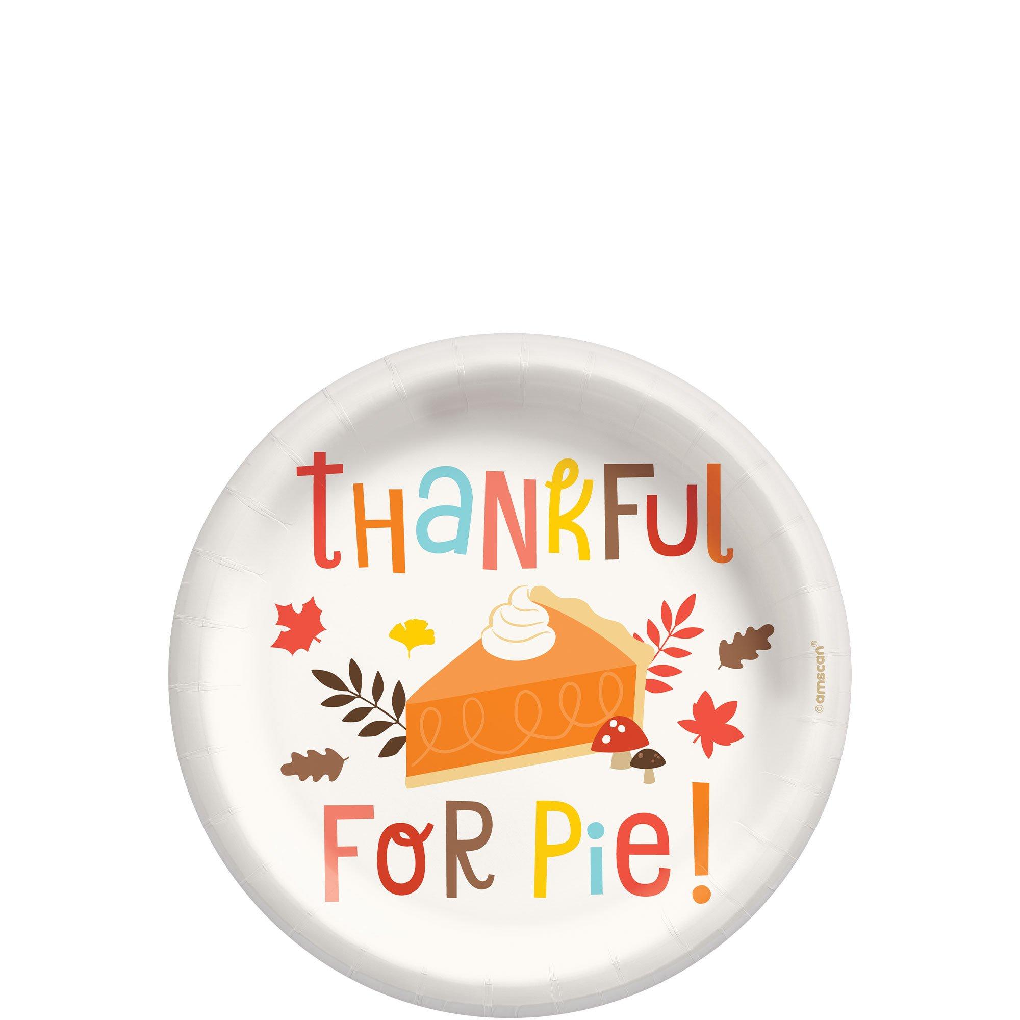 Thankful For Pie Thanksgiving Paper Dessert Plates, 6.75in, 20ct