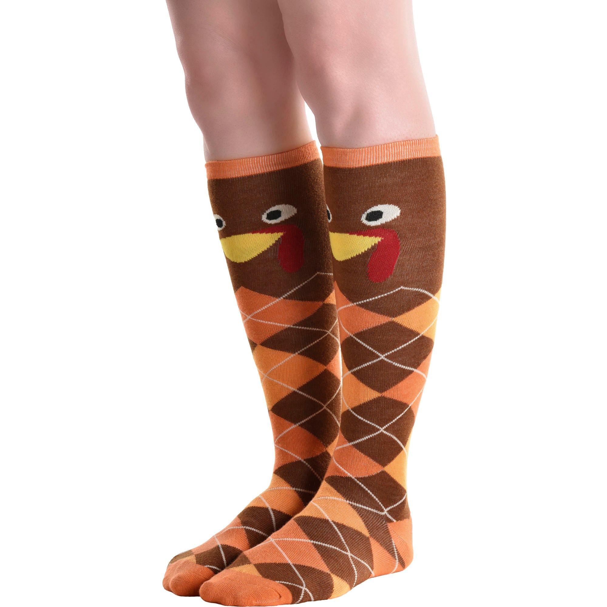 Adult Knee-High Argyle Turkey Socks