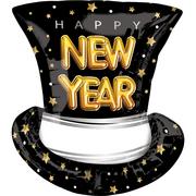 Happy New Year Top Hat-Shaped Foil Balloon, 21in x 24in - Pop, Clink, Cheers