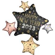 Satin Happy New Year 2023 Star Cluster Foil Balloon, 32in x 35in - New Year Celebration