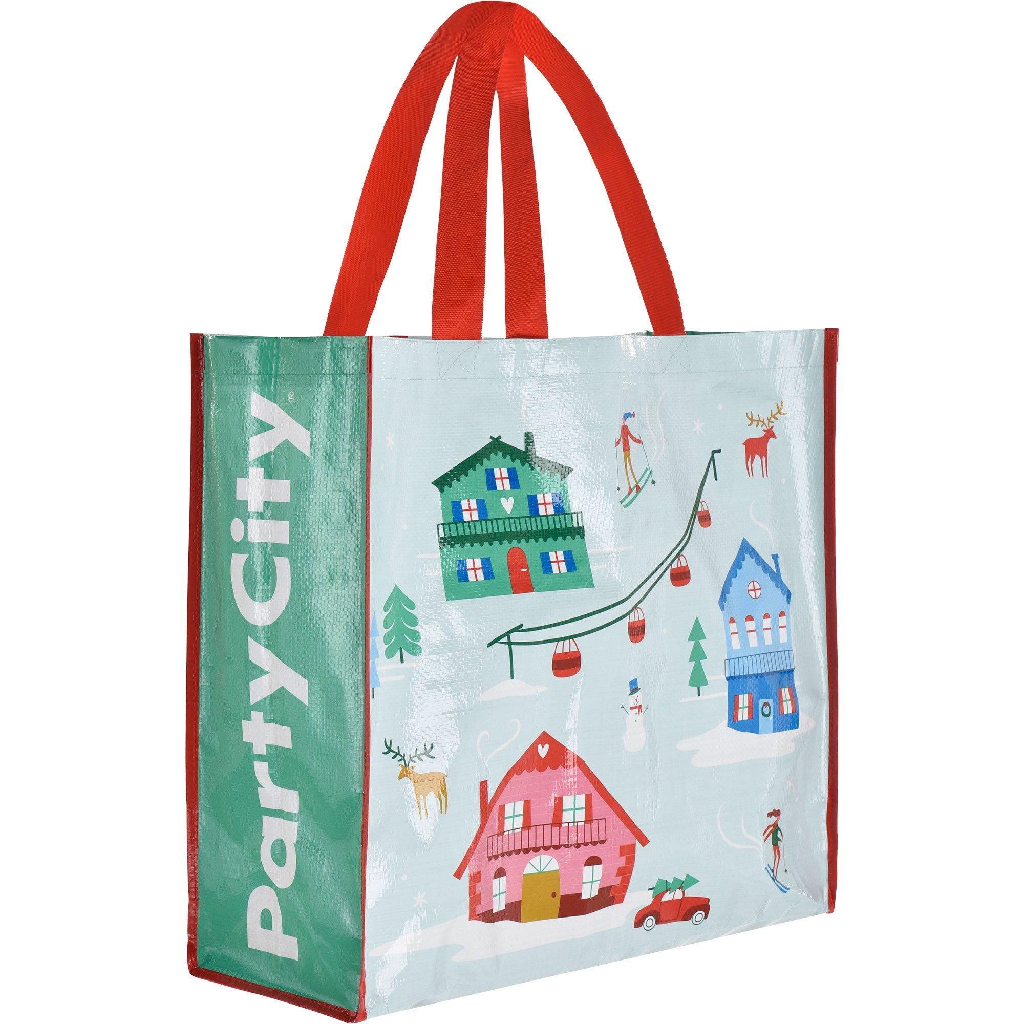 Christmas Reusable Plastic Tote Bag, 20in x 16in