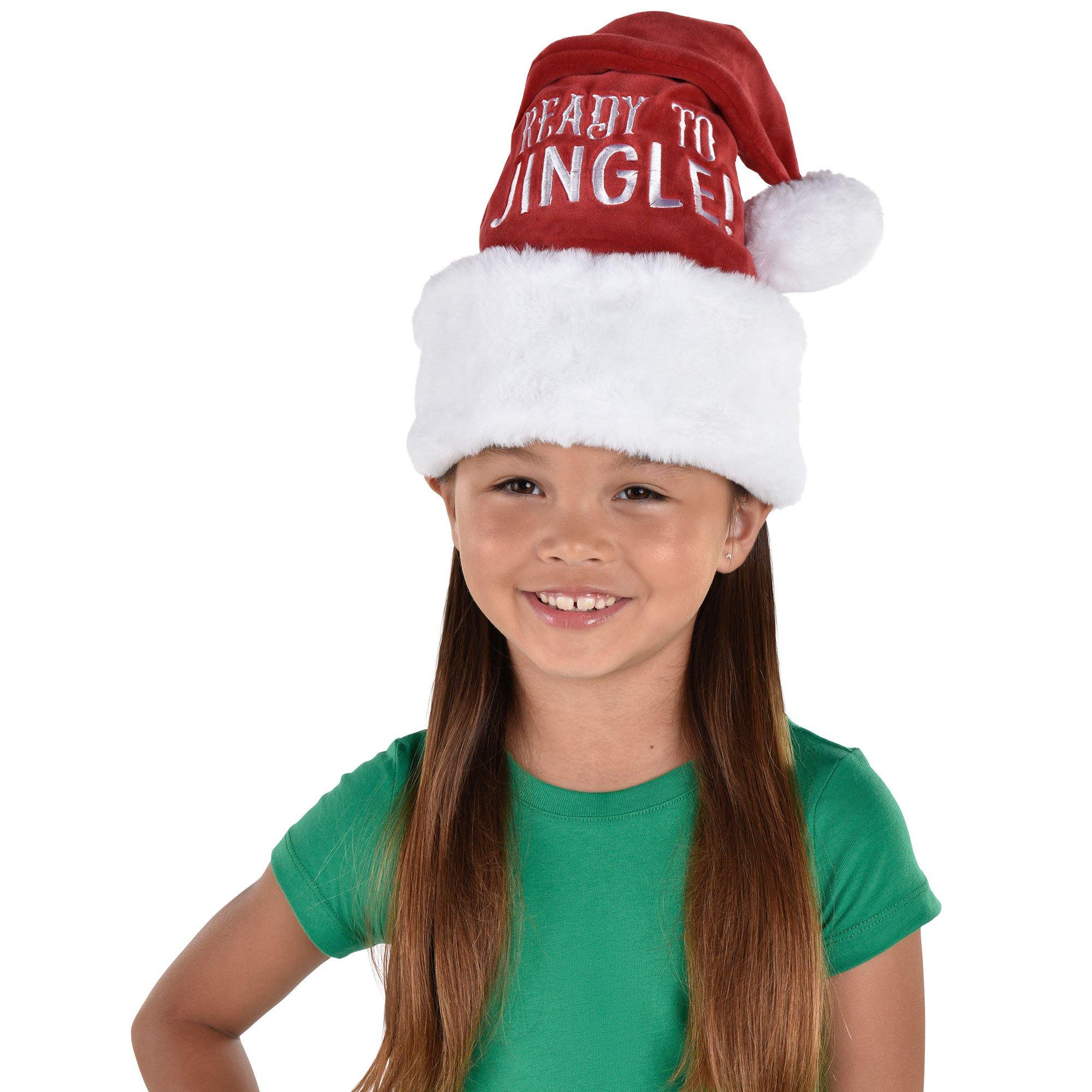 Funny Phrases Adjustable Velour Santa Hats for Kids & Adults