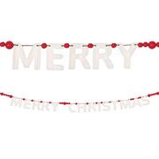 Red Bead & White Letter Merry Christmas Wood Banner, 10ft