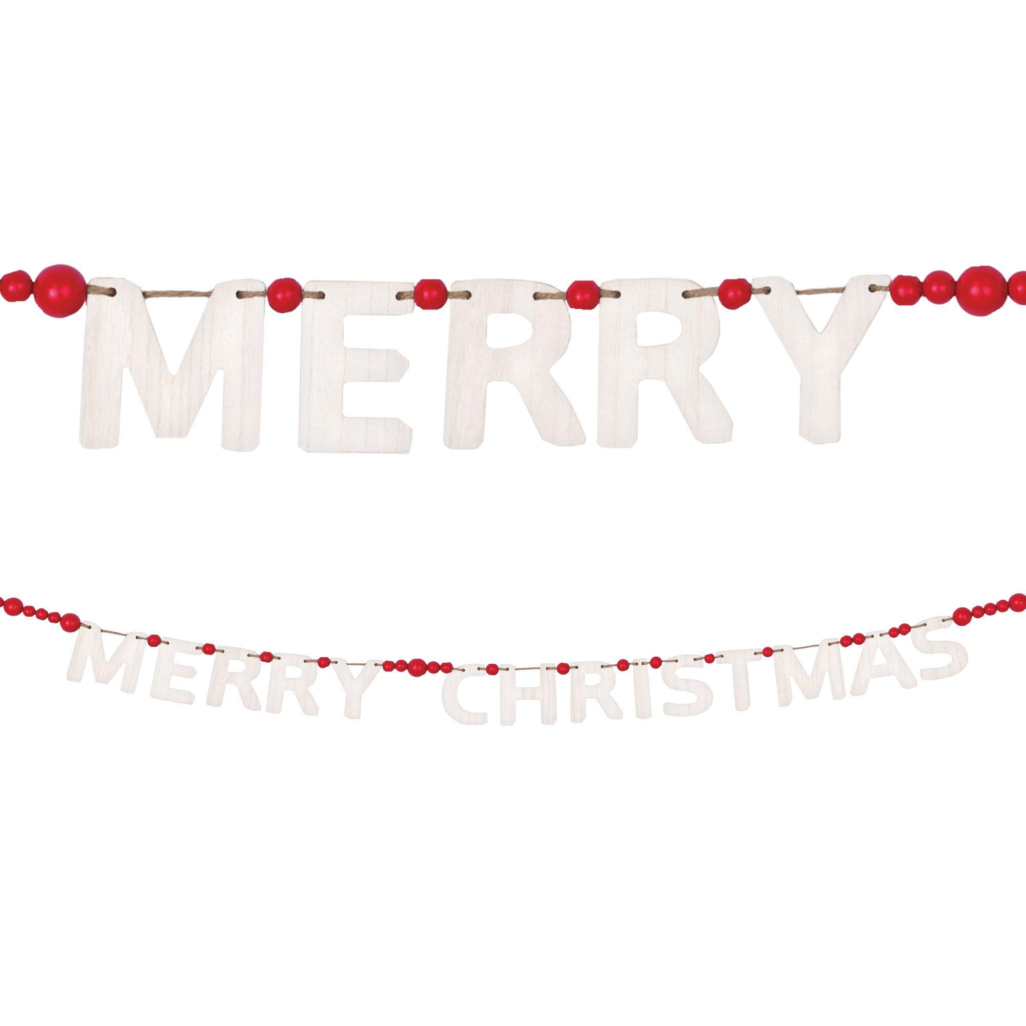 Red Bead & White Letter Merry Christmas Wood Banner, 10ft | Party City