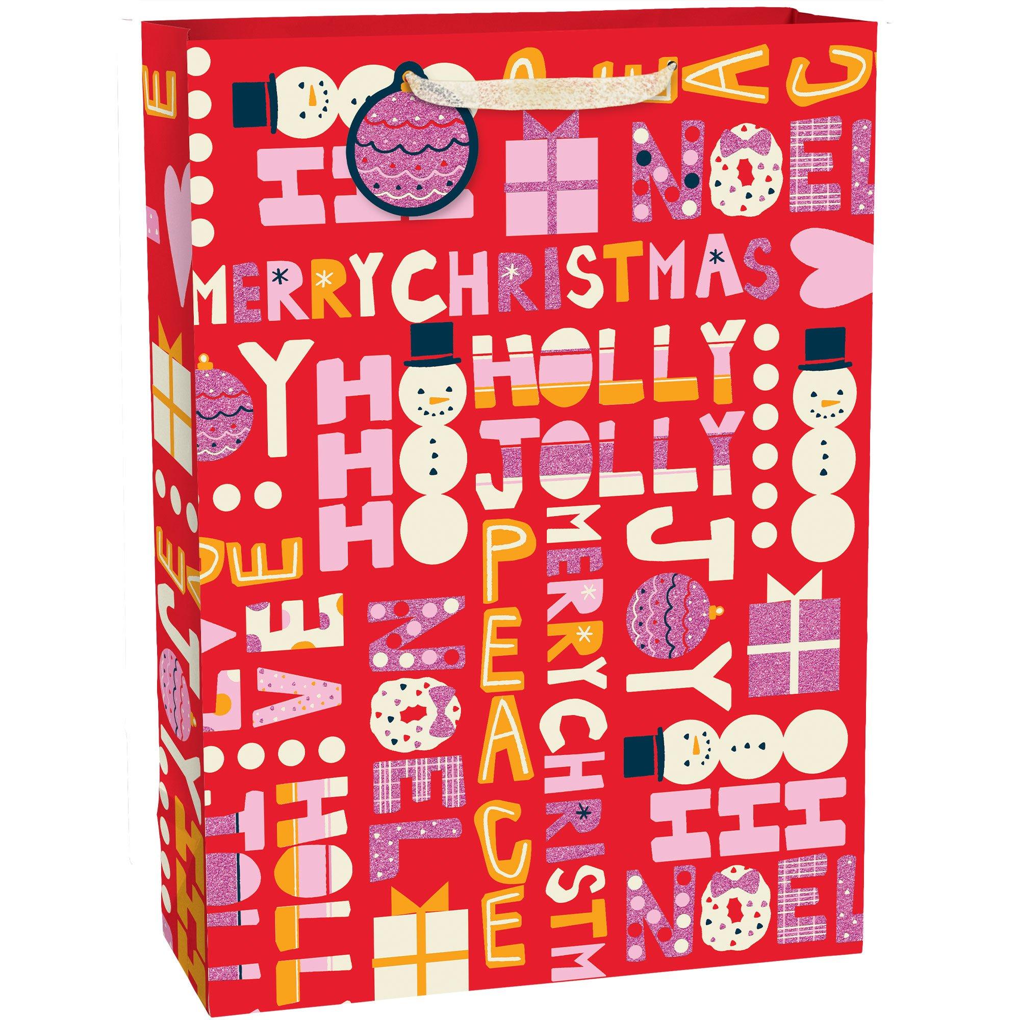 Holly Jolly Christmas Paper Gift Bag, 20in x 28in