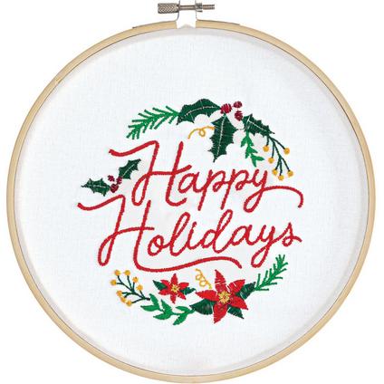 Embroidered Happy Holidays Hoop Sign, 7.87in
