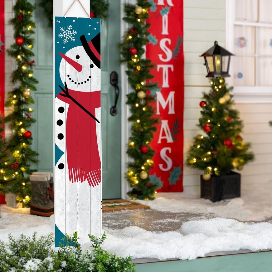 Christmas Snowman Reversible Wood Plank Sign, 46.8in