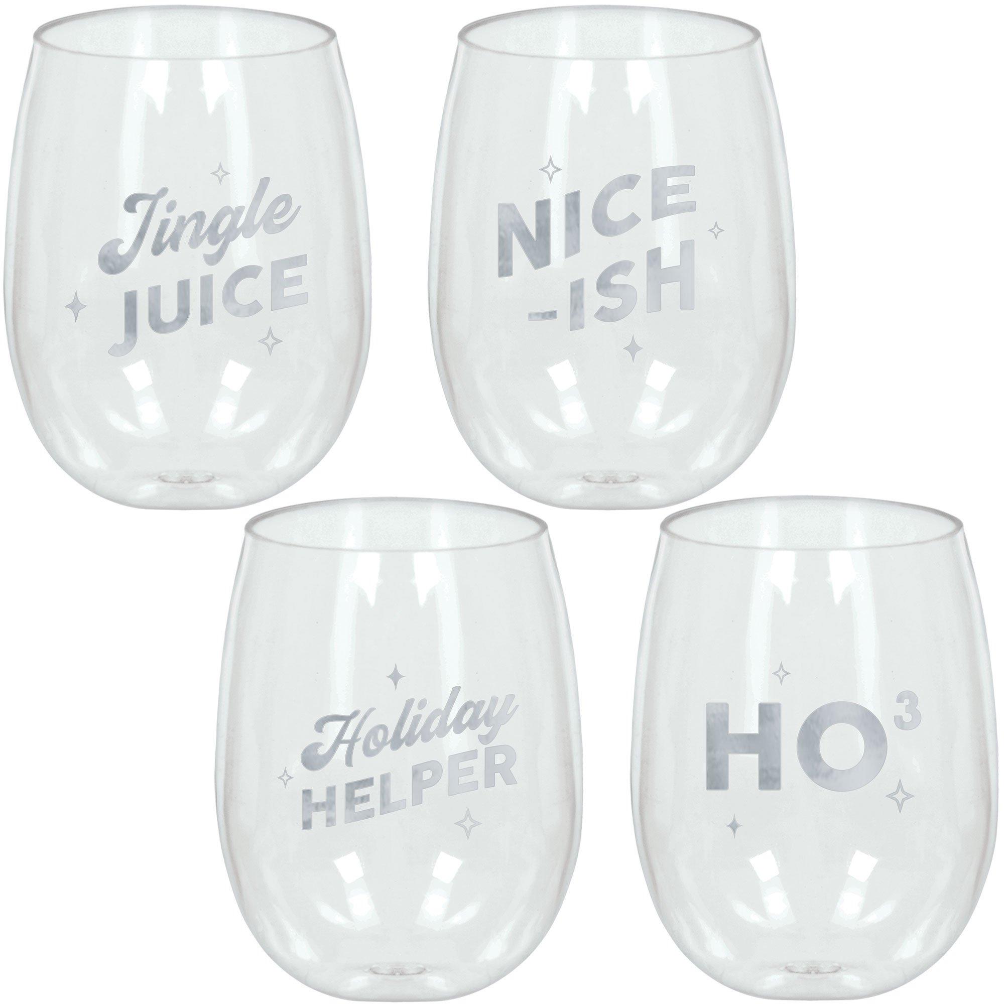 Funny Friendsgiving Plastic Stemless Wine Glasses, 15oz, 4pc